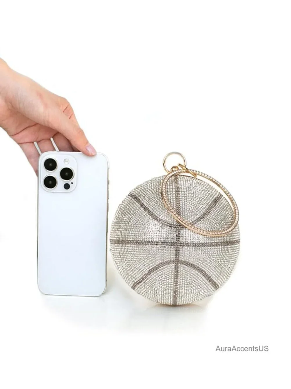Basketball Shaped Rhinestone Evening Clutch Purse, Crystal Crossbody Bag Party